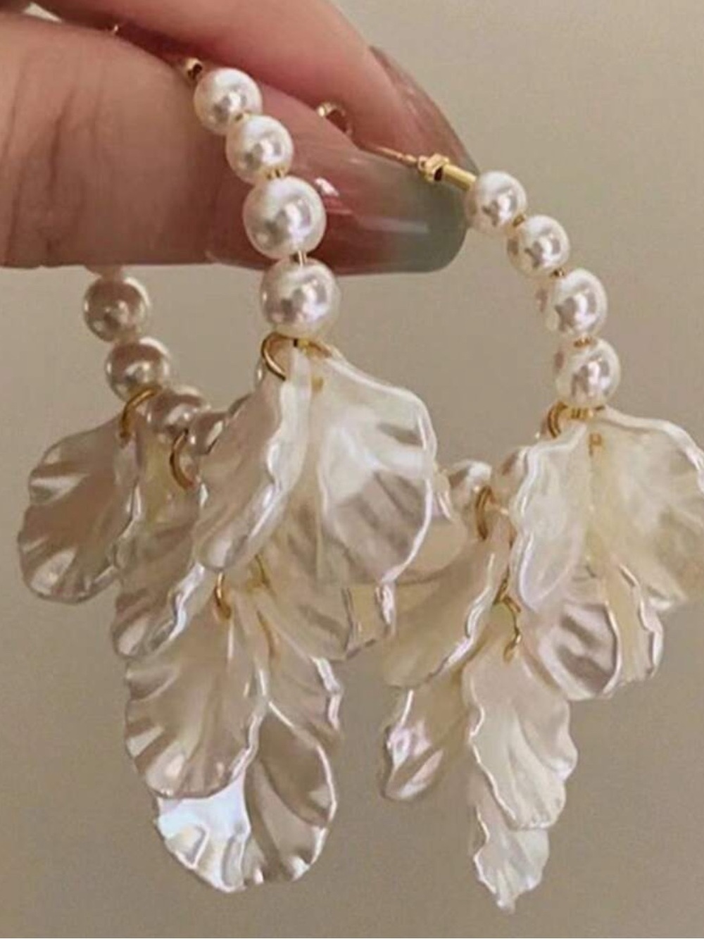 Pearl Drop Petal Hoop Earrings - Gold and Cream